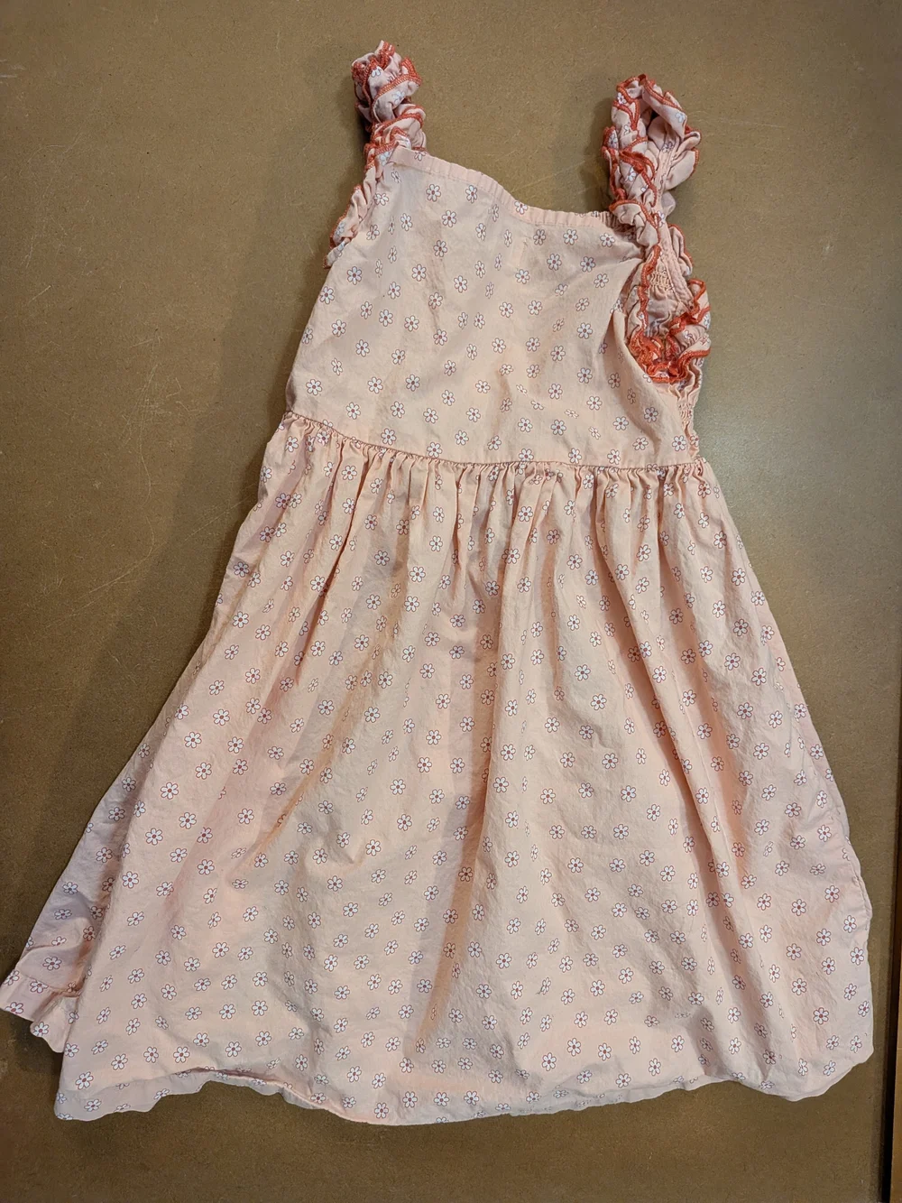 Girls' Peach Floral Smocked Sundress with Ruffle Straps